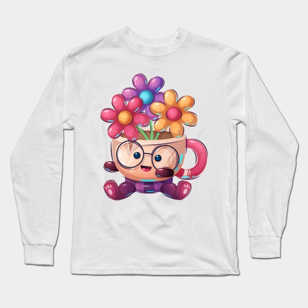 Happy Flower Cup Concept cartoon artwork Long Sleeve T-Shirt by GiftsRepublic